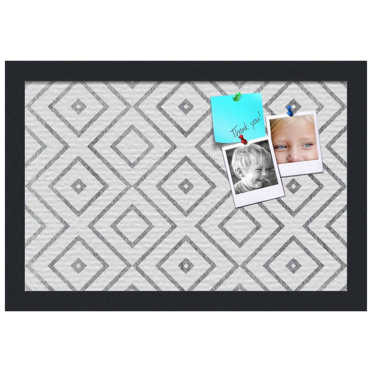 PinPix ArtToFrames 14x14 Custom Cork Bulletin Board Modern Deco Distressed   Poster Board Has a Fabric Style Canvas Finish, Framed in Satin Black (PinPix-1504)