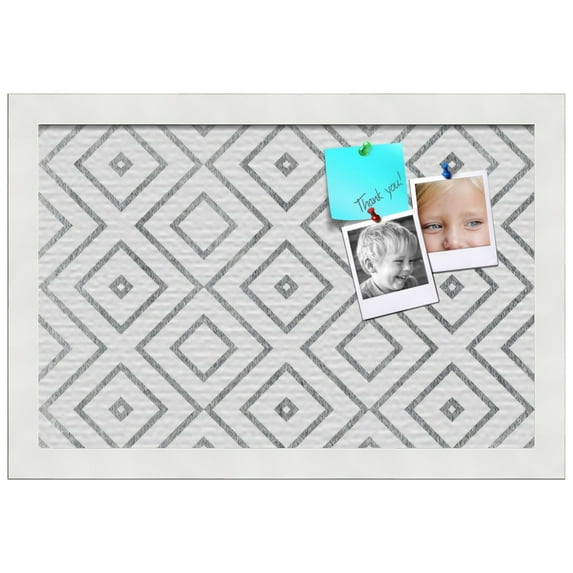 PinPix ArtToFrames 14x14 Custom Cork Bulletin Board Modern Deco Distressed Poster Board Has a Fabric Style Canvas Finish, Framed in Satin White Frame (PinPix-1504)