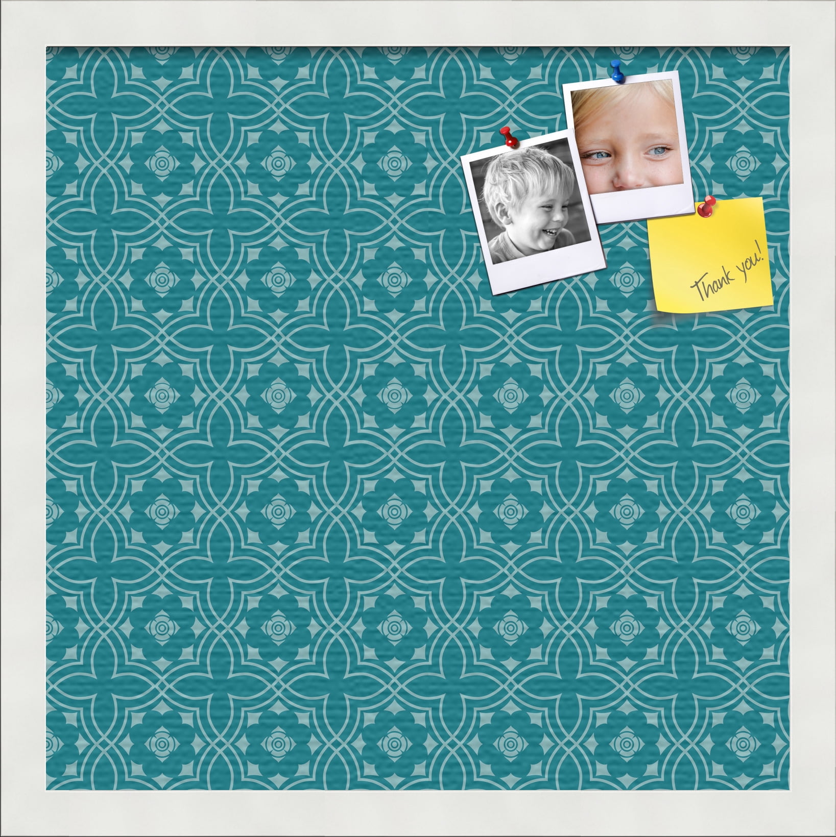 PinPix ArtToFrames 14x14 Custom Cork Bulletin Board    Poster Board Has a Fabric Style Canvas Finish, Framed in Satin White Frame (PinPix-596)