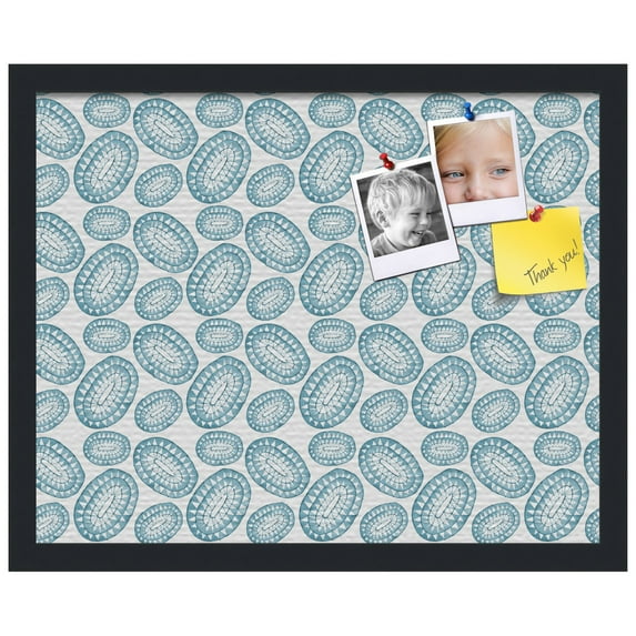 PinPix ArtToFrames 14x18 Custom Cork Bulletin Board Bohemian Circles Turquoise Poster Board Has a Fabric Style Canvas Finish, Framed in Satin Black (PinPix-1588)