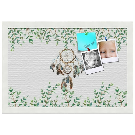 PinPix ArtToFrames 14x18 Custom Cork Bulletin Board Dreamcatcher Poster Board Has a Fabric Style Canvas Finish, Framed in Satin White Frame (PinPix-1493)