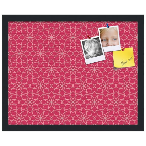 PinPix ArtToFrames 14x18 Custom Cork Bulletin Board Floral Hot Pink Poster Board Has a Fabric Style Canvas Finish, Framed in Satin Black (PinPix-550)