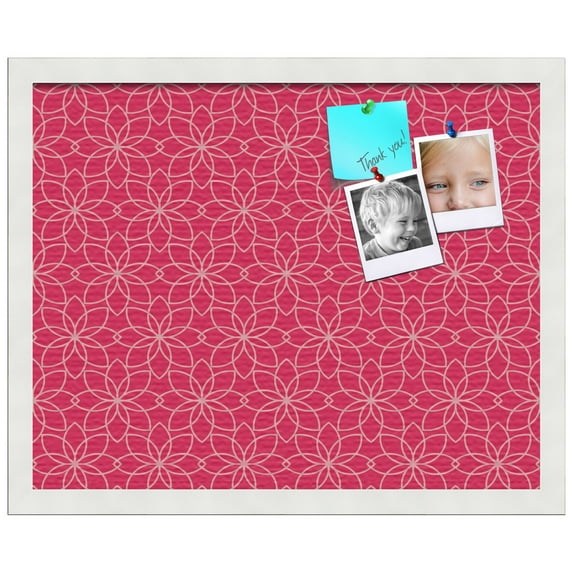 PinPix ArtToFrames 14x18 Custom Cork Bulletin Board Floral Hot Pink Poster Board Has a Fabric Style Canvas Finish, Framed in Satin White Frame (PinPix-550)