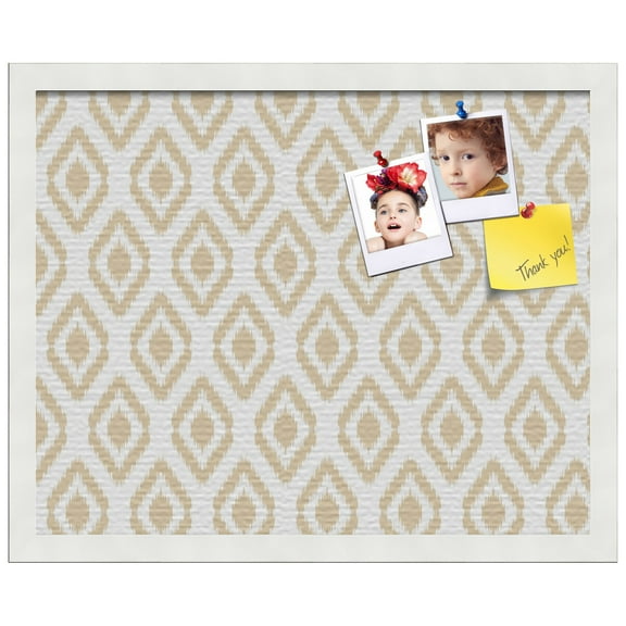 PinPix ArtToFrames 14x18 Custom Cork Bulletin Board Ikat Beige   Poster Board Has a Fabric Style Canvas Finish, Framed in Satin White Frame (PinPix-1631)