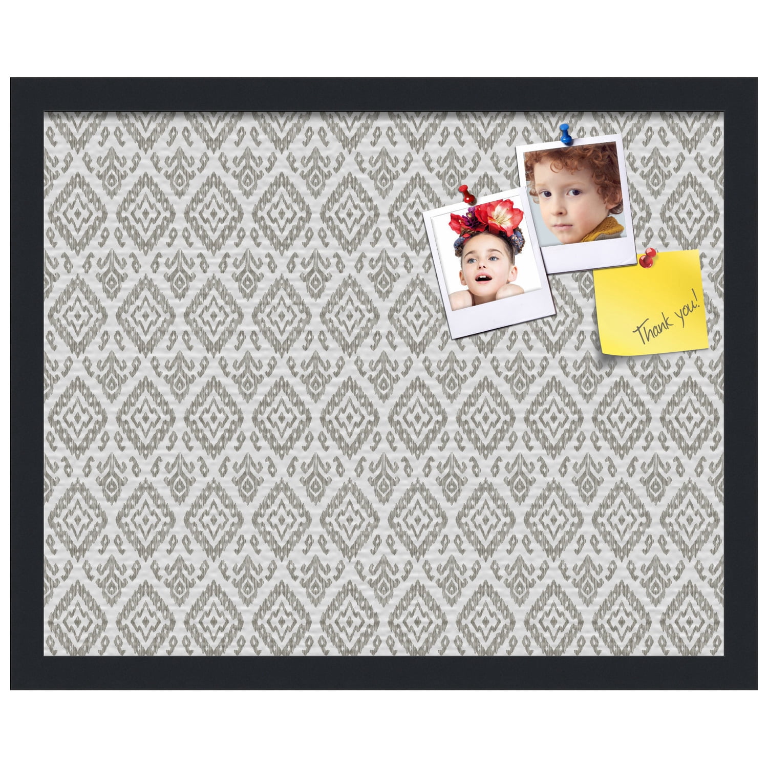 PinPix ArtToFrames 14x18 Custom Cork Bulletin Board Ikat Vintage Pewter   Poster Board Has a Fabric Style Canvas Finish, Framed in Satin Black (PinPix-1599)