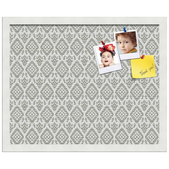 PinPix ArtToFrames 14x18 Custom Cork Bulletin Board Ikat Vintage Pewter   Poster Board Has a Fabric Style Canvas Finish, Framed in Satin White Frame (PinPix-1599)