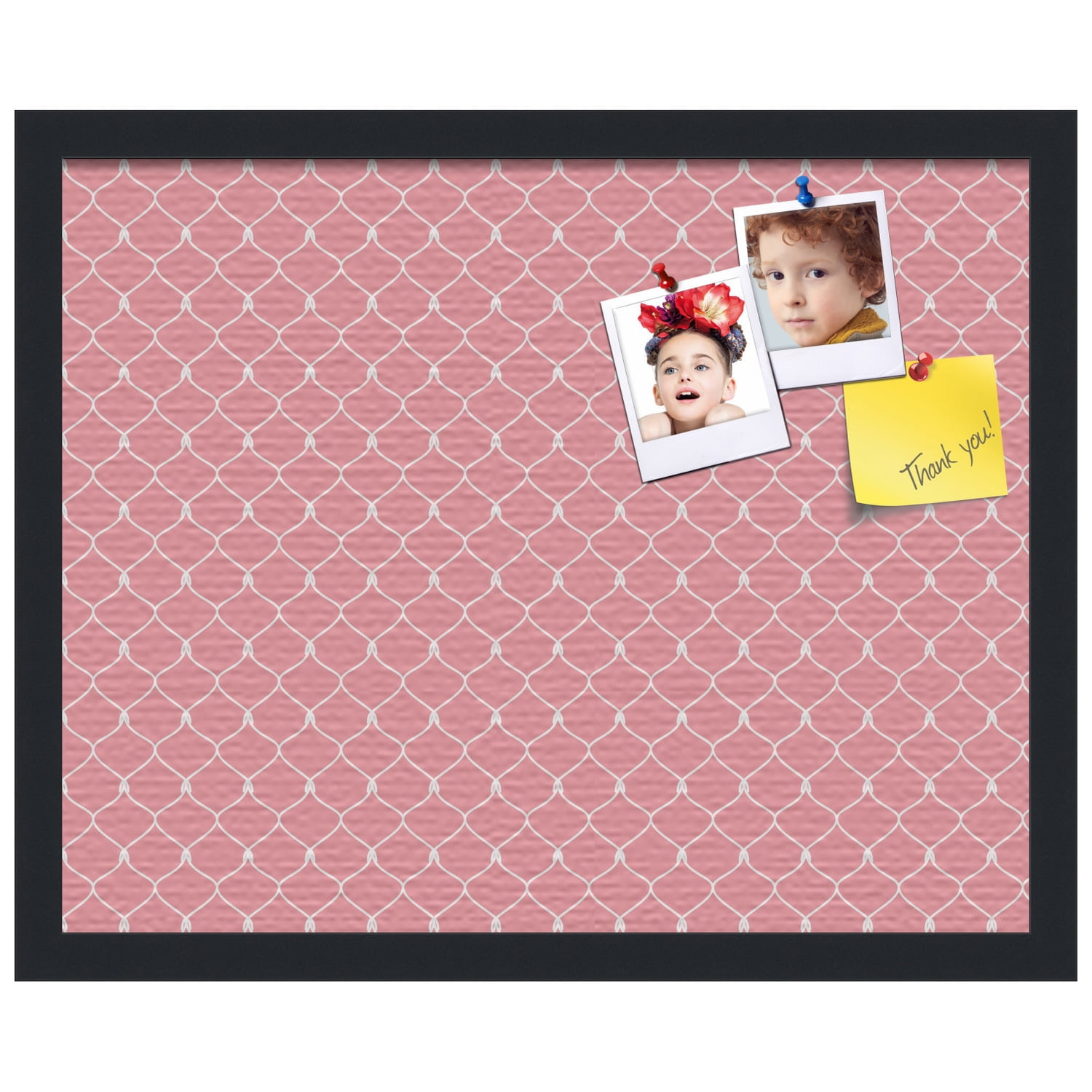 PinPix ArtToFrames 14x18 Custom Cork Bulletin Board Light Pink Chain   Poster Board Has a Fabric Style Canvas Finish, Framed in Satin Black (PinPix-574)
