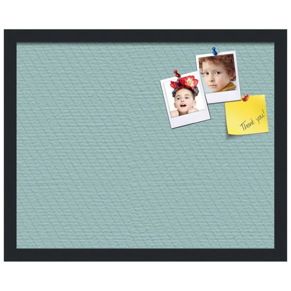 PinPix ArtToFrames 14x18 Custom Cork Bulletin Board Lux Stripes Aqua Poster Board Has a Fabric Style Canvas Finish, Framed in Satin Black (PinPix-1672)