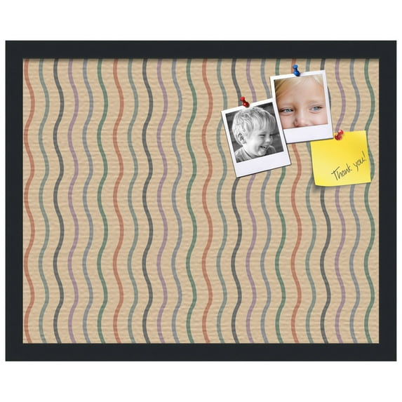 PinPix ArtToFrames 14x18 Custom Cork Bulletin Board Multi Color Waves   Poster Board Has a Fabric Style Canvas Finish, Framed in Satin Black (PinPix-565)