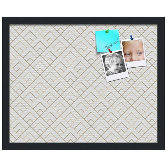 PinPix ArtToFrames 14x18 Custom Cork Bulletin Board Peaks Modern Pattern White Beige Poster Board Has a Fabric Style Canvas Finish, Framed in Satin Black (PinPix-1793)