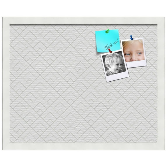 PinPix ArtToFrames 14x18 Custom Cork Bulletin Board Peaks Modern Pattern White Grey Poster Board Has a Fabric Style Canvas Finish, Framed in Satin White Frame (PinPix-1795)