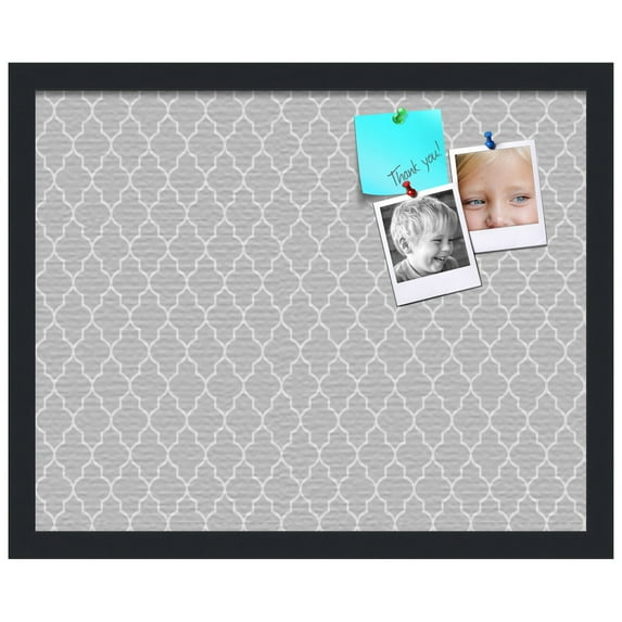 PinPix ArtToFrames 14x18 Custom Cork Bulletin Board Quatrefoil Lt Grey Poster Board Has a Fabric Style Canvas Finish, Framed in Satin Black (PinPix-582)