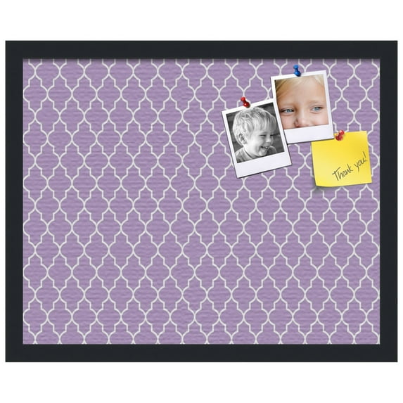 PinPix ArtToFrames 14x18 Custom Cork Bulletin Board Quatrefoil Lt Pur Poster Board Has a Fabric Style Canvas Finish, Framed in Satin Black (PinPix-489)