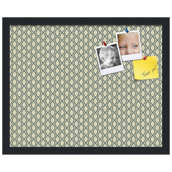 PinPix ArtToFrames 14x18 Custom Cork Bulletin Board Yellow And Blue Waves Poster Board Has a Fabric Style Canvas Finish, Framed in Satin Black (PinPix-321)