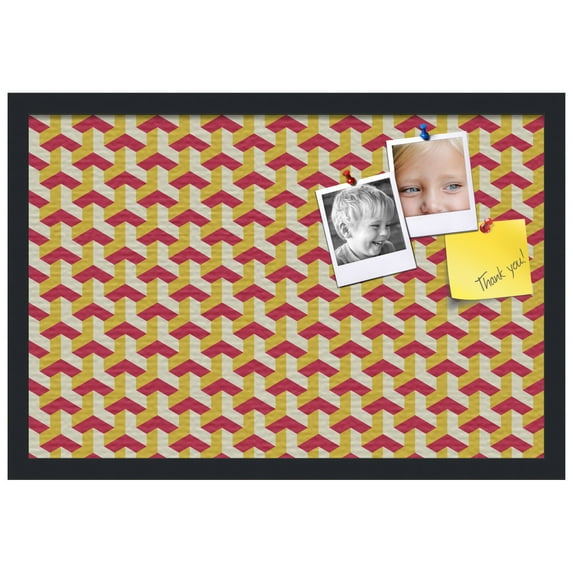 PinPix ArtToFrames 14x22 Custom Cork Bulletin Board Baus Red Gold Poster Board Has a Fabric Style Canvas Finish, Framed in Satin Black (PinPix-1533)