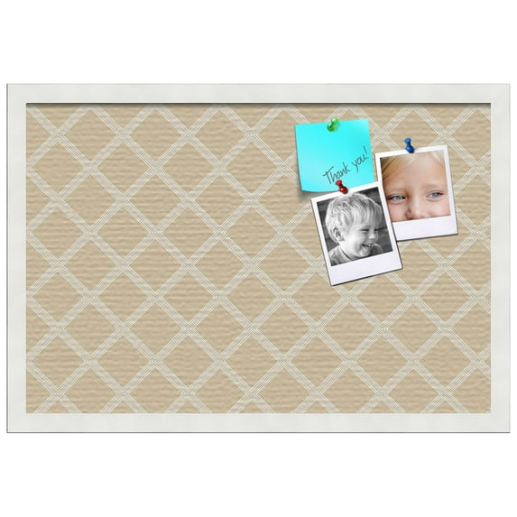 PinPix ArtToFrames 14x22 Custom Cork Bulletin Board Diamond Modern Pattern Beige Poster Board Has a Fabric Style Canvas Finish, Framed in Satin White Frame (PinPix-1800)