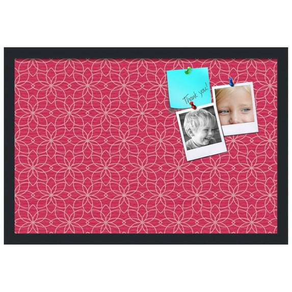 PinPix ArtToFrames 14x22 Custom Cork Bulletin Board Floral Hot Pink Poster Board Has a Fabric Style Canvas Finish, Framed in Satin Black (PinPix-550)