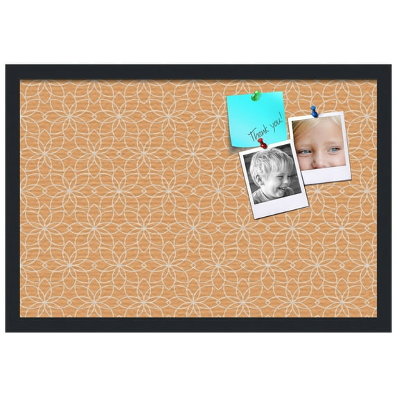 PinPix ArtToFrames 14x22 Custom Cork Bulletin Board Floral Muted Orange Poster Board Has a Fabric Style Canvas Finish, Framed in Satin Black (PinPix-546)