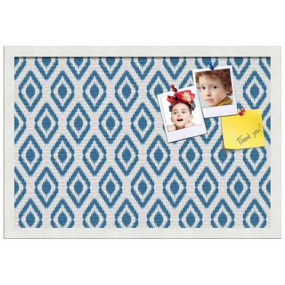 PinPix ArtToFrames 14x22 Custom Cork Bulletin Board Ikat Navy Poster Board Has a Fabric Style Canvas Finish, Framed in Satin White Frame (PinPix-1634)