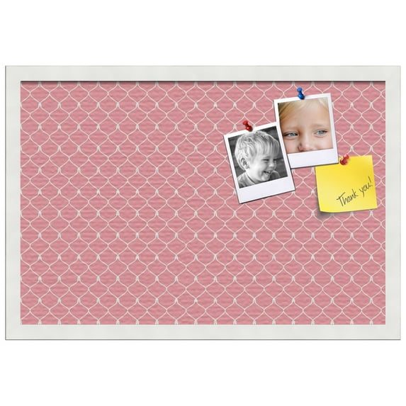 PinPix ArtToFrames 14x22 Custom Cork Bulletin Board Light Pink Chain Poster Board Has a Fabric Style Canvas Finish, Framed in Satin White Frame (PinPix-574)