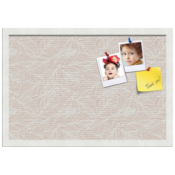 PinPix ArtToFrames 14x22 Custom Cork Bulletin Board Peach White Poster Board Has a Fabric Style Canvas Finish, Framed in Satin White Frame (PinPix-1874)