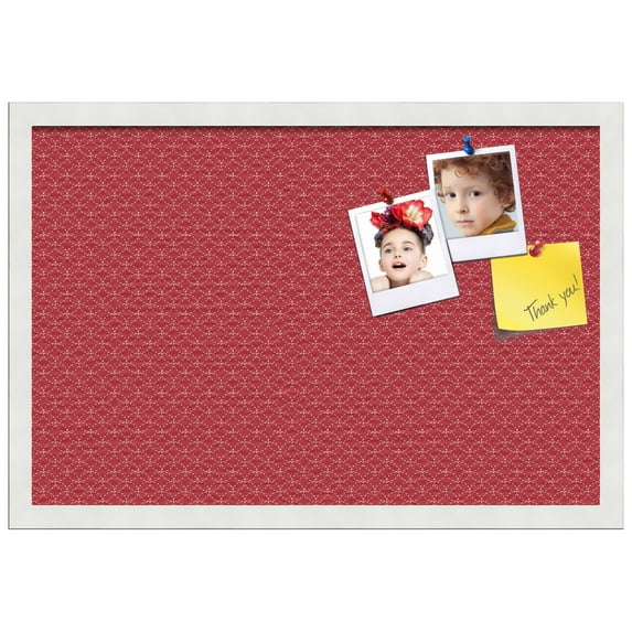 PinPix ArtToFrames 14x22 Custom Cork Bulletin Board Red Circles Poster Board Has a Fabric Style Canvas Finish, Framed in Satin White Frame (PinPix-500)