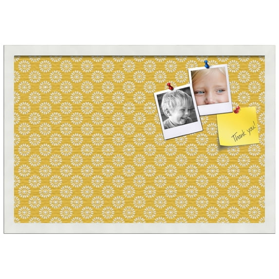 PinPix ArtToFrames 14x22 Custom Cork Bulletin Board Yellow Flowers Poster Board Has a Fabric Style Canvas Finish, Framed in Satin White Frame (PinPix-268)