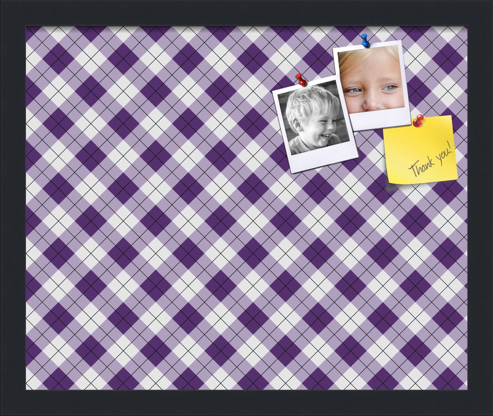 PinPix ArtToFrames 15x12 Custom Cork Bulletin Board Argyle Purple   Poster Board Has a Fabric Style Canvas Finish, Framed in Satin Black (PinPix-633)