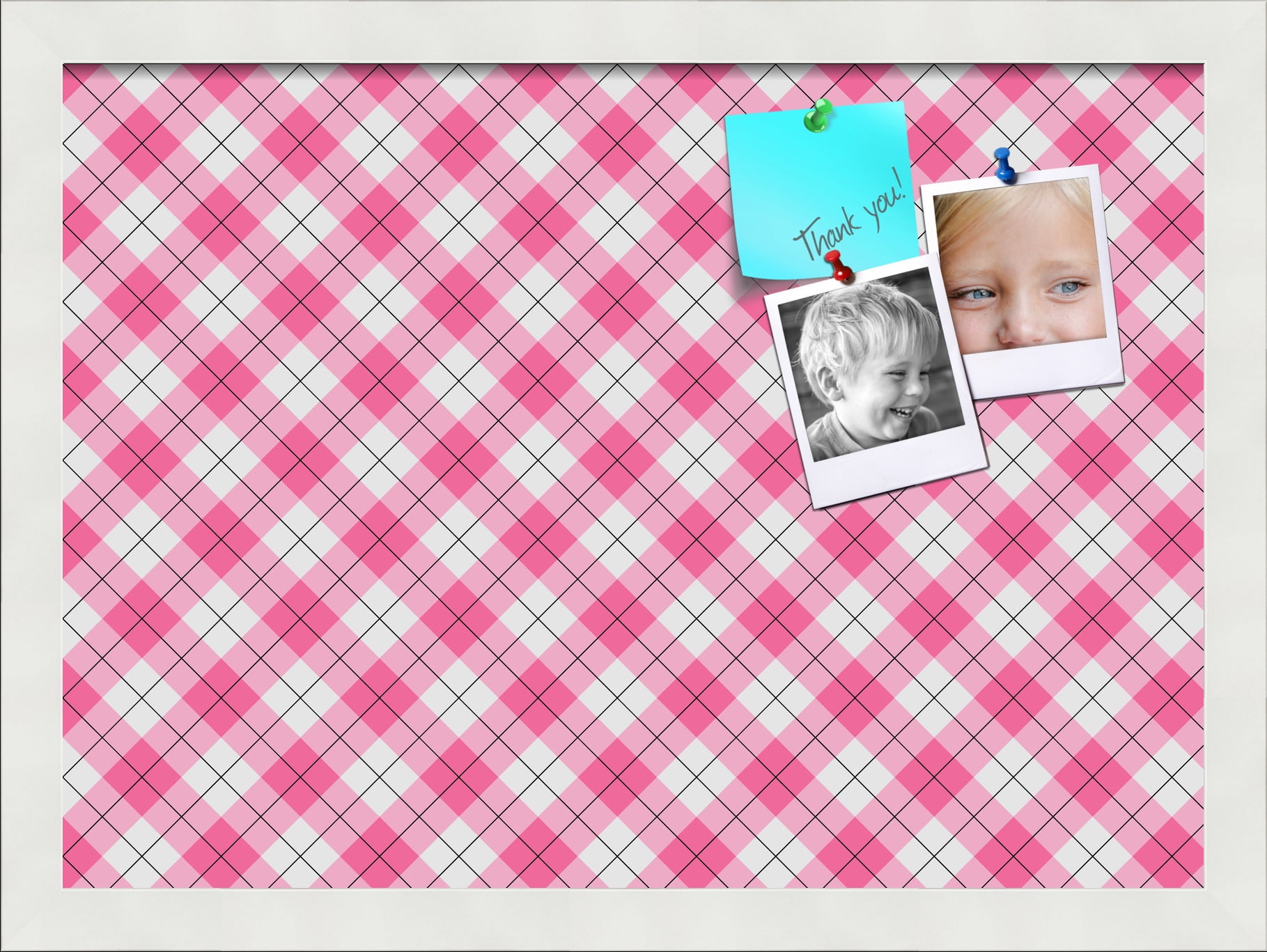 PinPix ArtToFrames 16x11 Custom Cork Bulletin Board Argyle Pink   Poster Board Has a Fabric Style Canvas Finish, Framed in Satin White Frame (PinPix-635)