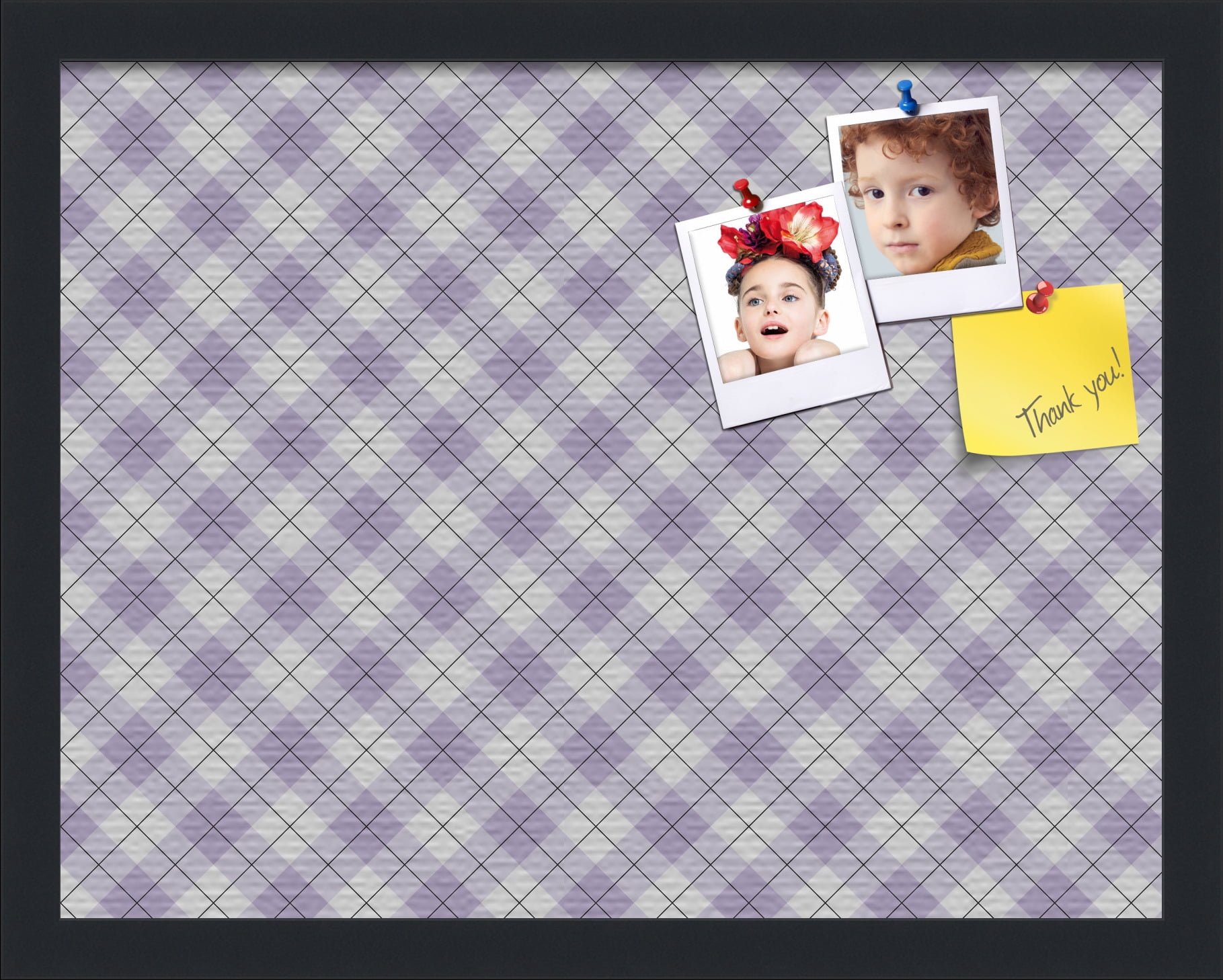 PinPix ArtToFrames 16x12 Custom Cork Bulletin Board Argyle Lilac   Poster Board Has a Fabric Style Canvas Finish, Framed in Satin Black (PinPix-639)