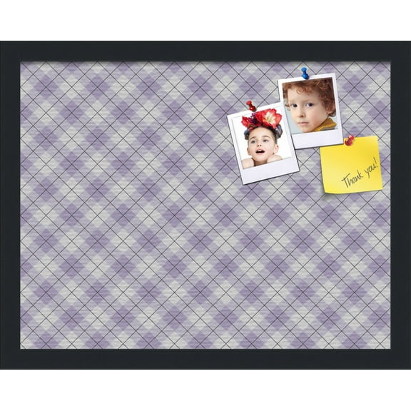 PinPix ArtToFrames 16x12 Custom Cork Bulletin Board Argyle Lilac   Poster Board Has a Fabric Style Canvas Finish, Framed in Satin Black (PinPix-639)