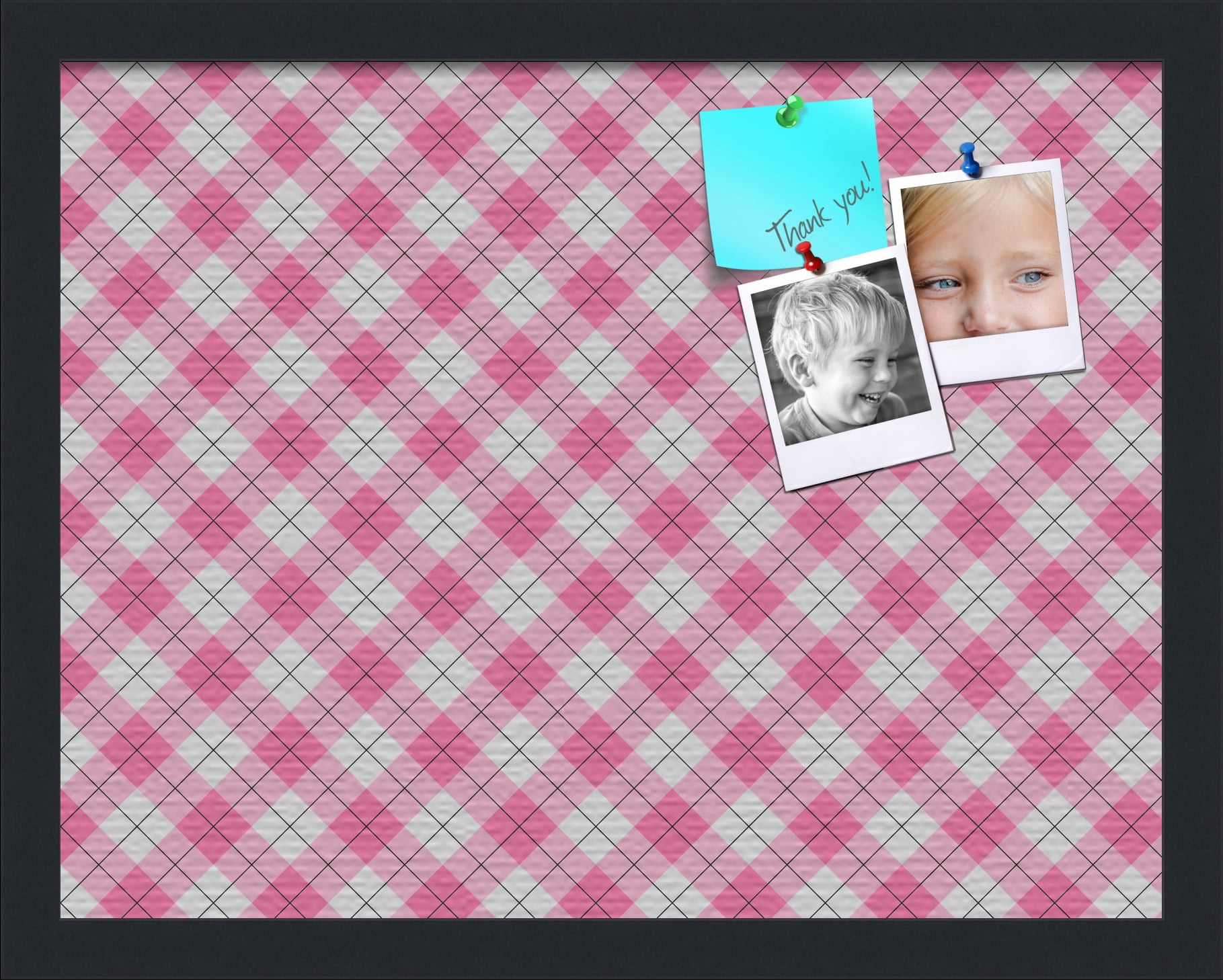 PinPix ArtToFrames 16x12 Custom Cork Bulletin Board Argyle Pink   Poster Board Has a Fabric Style Canvas Finish, Framed in Satin Black (PinPix-635)