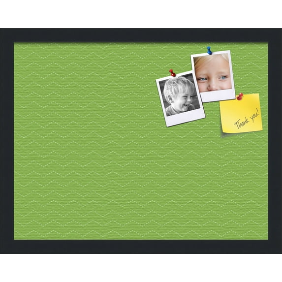 PinPix ArtToFrames 16x12 Custom Cork Bulletin Board Green Chevron Poster Board Has a Fabric Style Canvas Finish, Framed in Satin Black (PinPix-518)