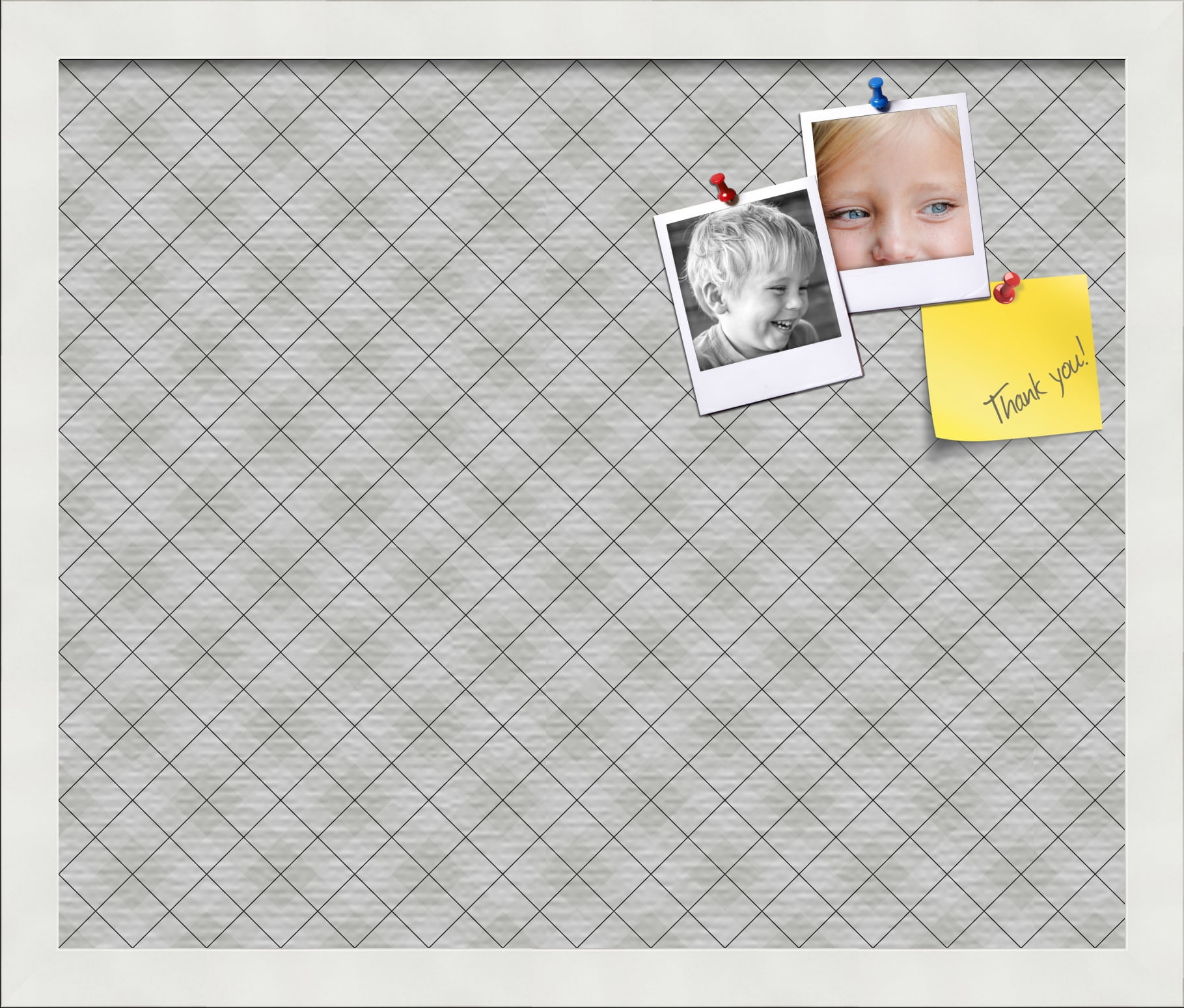 PinPix ArtToFrames 16x13 Custom Cork Bulletin Board Argyle Gray   Poster Board Has a Fabric Style Canvas Finish, Framed in Satin White Frame (PinPix-638)