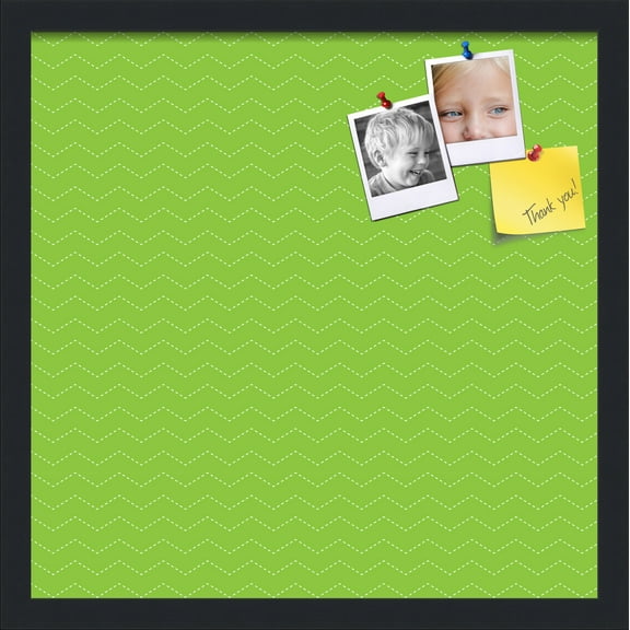 PinPix ArtToFrames 16x16 Custom Cork Bulletin Board Green Chevron Poster Board Has a Fabric Style Canvas Finish, Framed in Satin Black (PinPix-518)