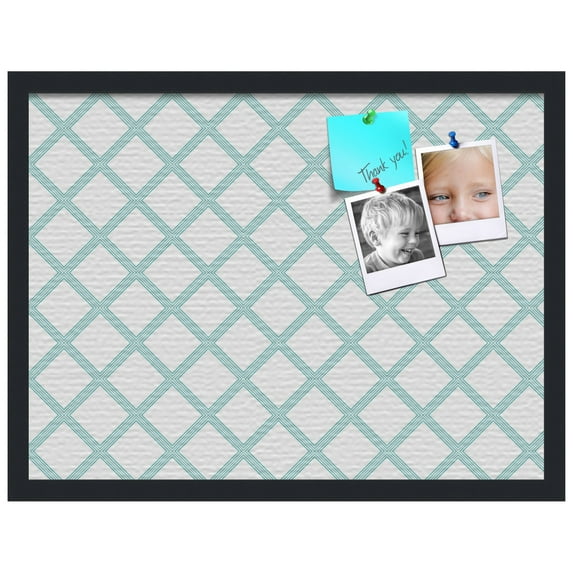 PinPix ArtToFrames 16x22 Custom Cork Bulletin Board Diamond Modern Pattern Aqua Poster Board Has a Fabric Style Canvas Finish, Framed in Satin Black (PinPix-1798)