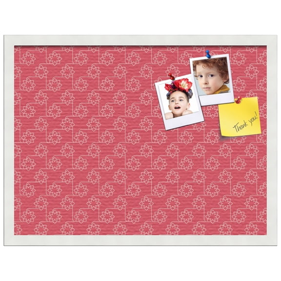 PinPix ArtToFrames 16x22 Custom Cork Bulletin Board Floral Dark Pink   Poster Board Has a Fabric Style Canvas Finish, Framed in Satin White Frame (PinPix-600)
