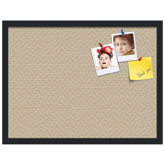PinPix ArtToFrames 16x22 Custom Cork Bulletin Board Lattice Beige Poster Board Has a Fabric Style Canvas Finish, Framed in Satin Black (PinPix-1820)