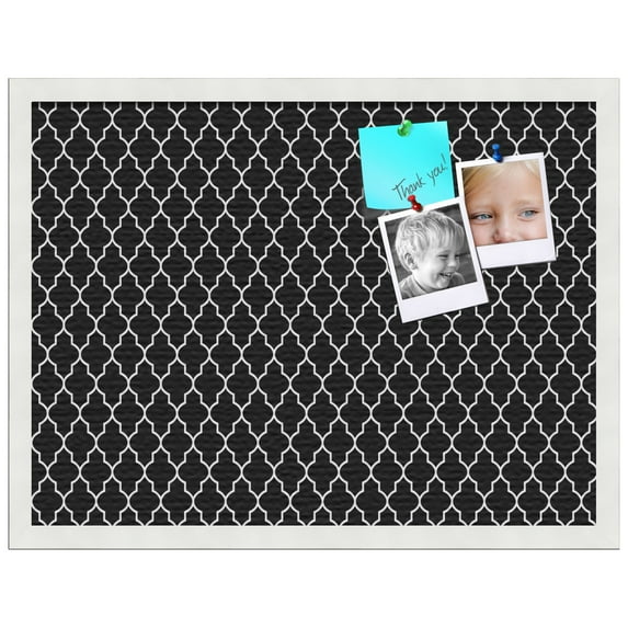 PinPix ArtToFrames 16x22 Custom Cork Bulletin Board Quatrefoil Black Poster Board Has a Fabric Style Canvas Finish, Framed in Satin White Frame (PinPix-116)