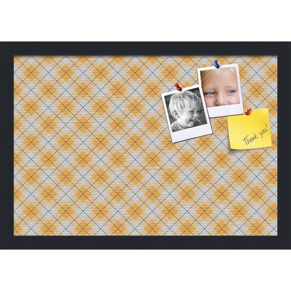 PinPix ArtToFrames 17x11 Custom Cork Bulletin Board Argyle Orange Poster Board Has a Fabric Style Canvas Finish, Framed in Satin Black (PinPix-636)