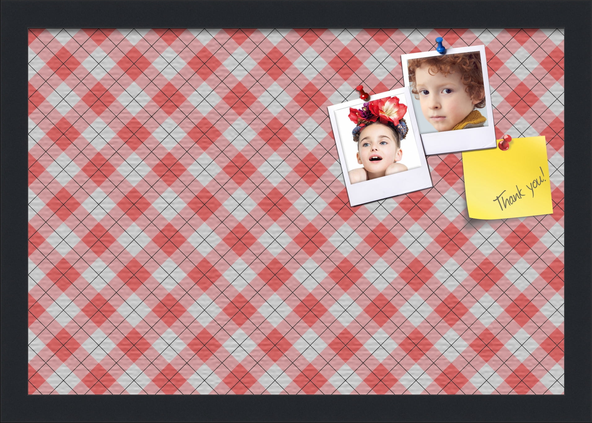PinPix ArtToFrames 17x11 Custom Cork Bulletin Board Argyle Red   Poster Board Has a Fabric Style Canvas Finish, Framed in Satin Black (PinPix-646)