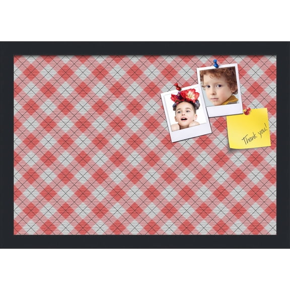 PinPix ArtToFrames 17x11 Custom Cork Bulletin Board Argyle Red   Poster Board Has a Fabric Style Canvas Finish, Framed in Satin Black (PinPix-646)