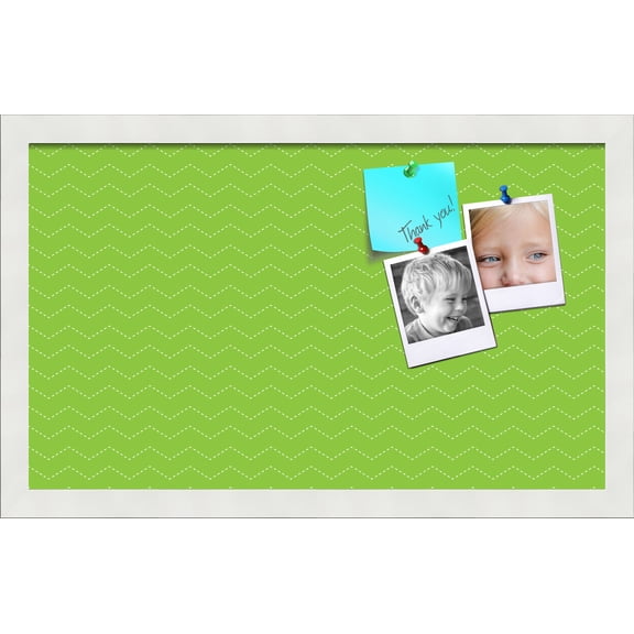 PinPix ArtToFrames 18x10 Custom Cork Bulletin Board Green Chevron Poster Board Has a Fabric Style Canvas Finish, Framed in Satin White Frame (PinPix-518)