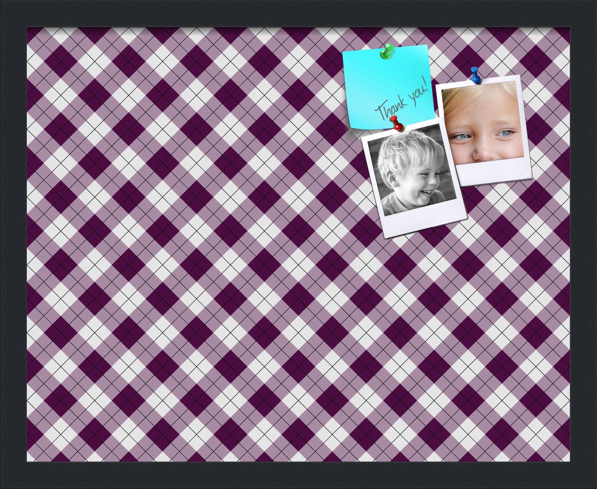PinPix ArtToFrames 18x14 Custom Cork Bulletin Board Argyle Dark Purple   Poster Board Has a Fabric Style Canvas Finish, Framed in Satin Black (PinPix-632)