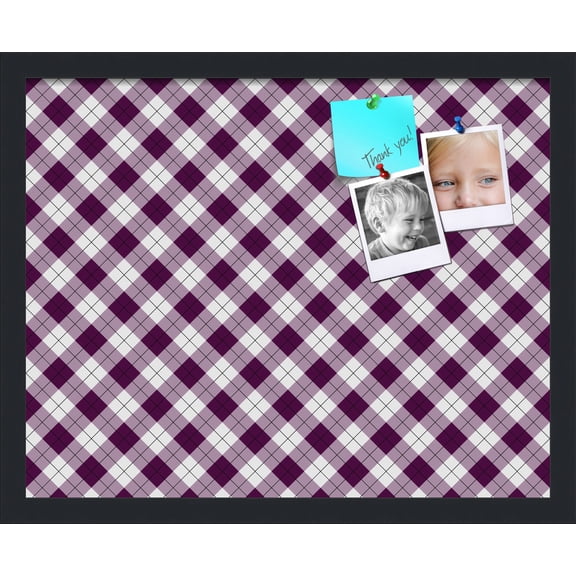 PinPix ArtToFrames 18x14 Custom Cork Bulletin Board Argyle Dark Purple   Poster Board Has a Fabric Style Canvas Finish, Framed in Satin Black (PinPix-632)