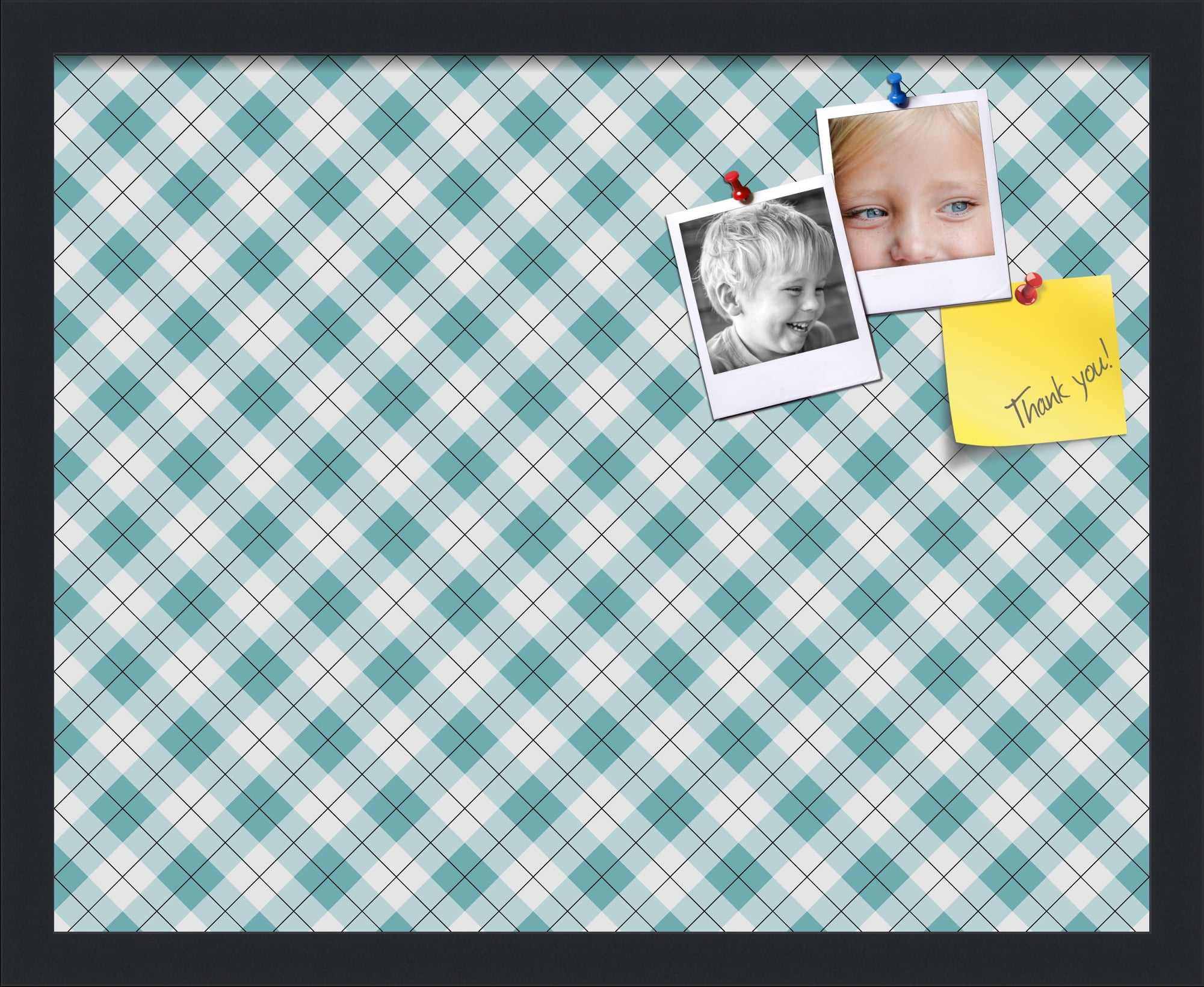 PinPix ArtToFrames 18x14 Custom Cork Bulletin Board Argyle Turquoise   Poster Board Has a Fabric Style Canvas Finish, Framed in Satin Black (PinPix-648)