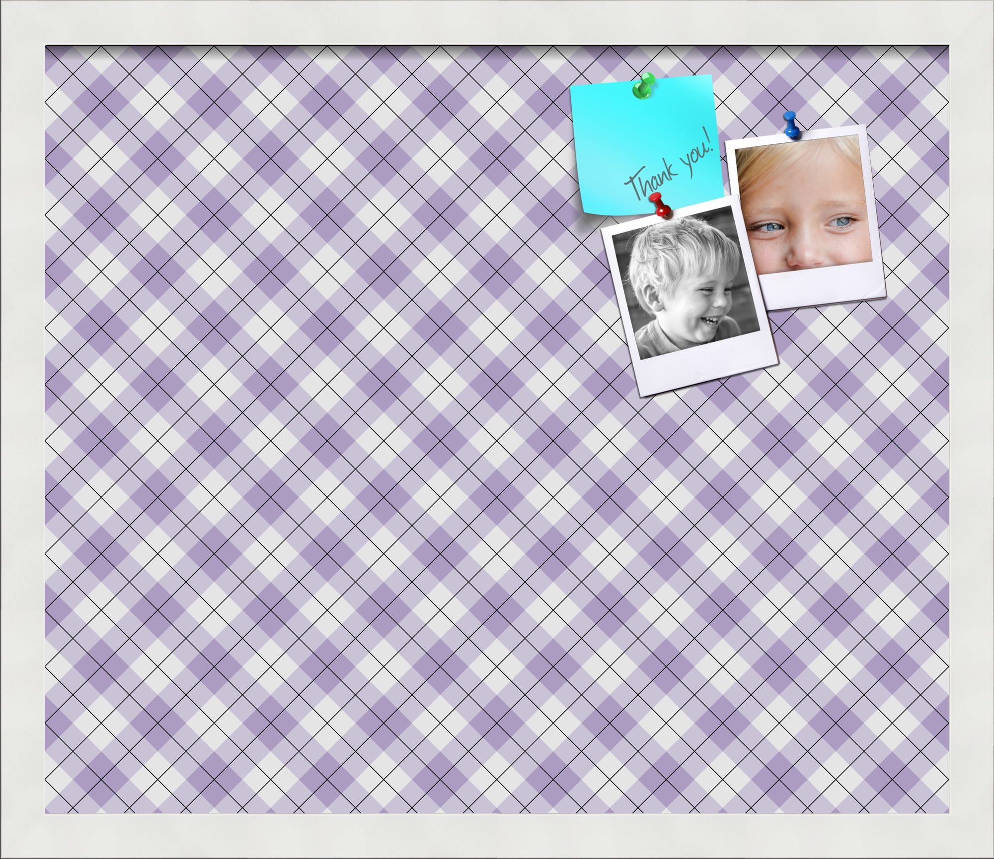 PinPix ArtToFrames 18x15 Custom Cork Bulletin Board Argyle Lilac   Poster Board Has a Fabric Style Canvas Finish, Framed in Satin White Frame (PinPix-639)