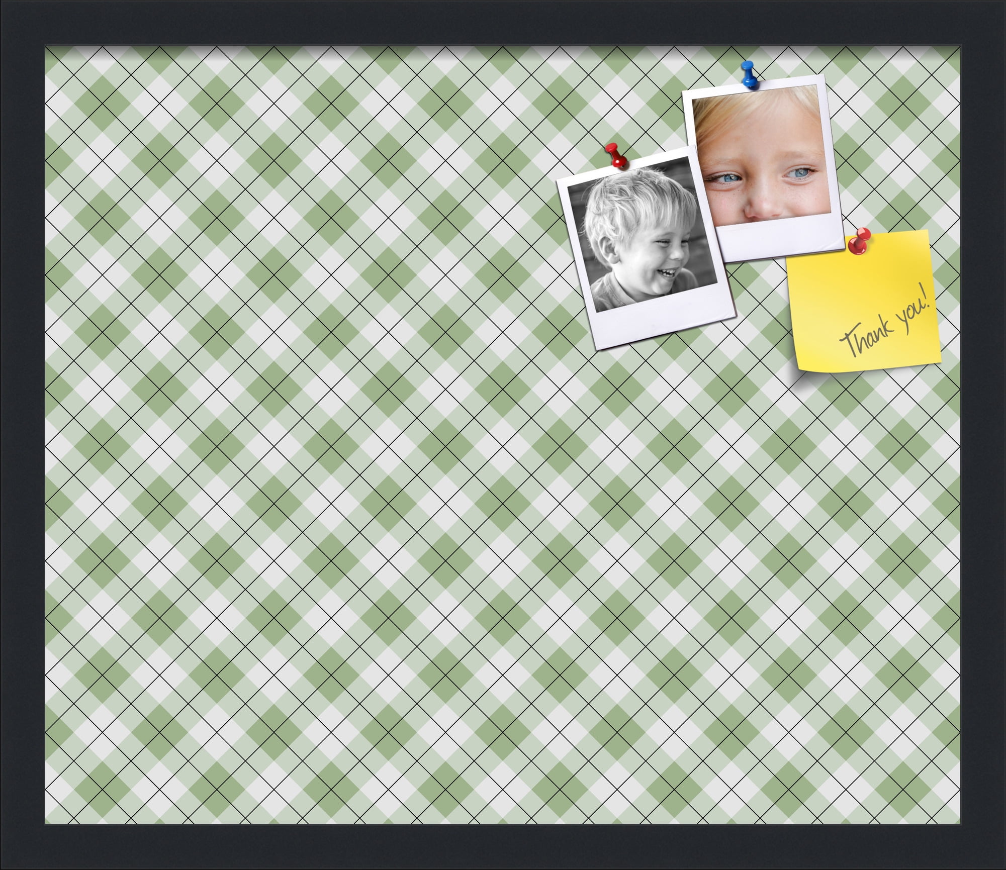 PinPix ArtToFrames 18x15 Custom Cork Bulletin Board Argyle Lime Green   Poster Board Has a Fabric Style Canvas Finish, Framed in Satin Black (PinPix-641)