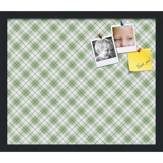 PinPix ArtToFrames 18x15 Custom Cork Bulletin Board Argyle Lime Green Poster Board Has a Fabric Style Canvas Finish, Framed in Satin Black (PinPix-641)