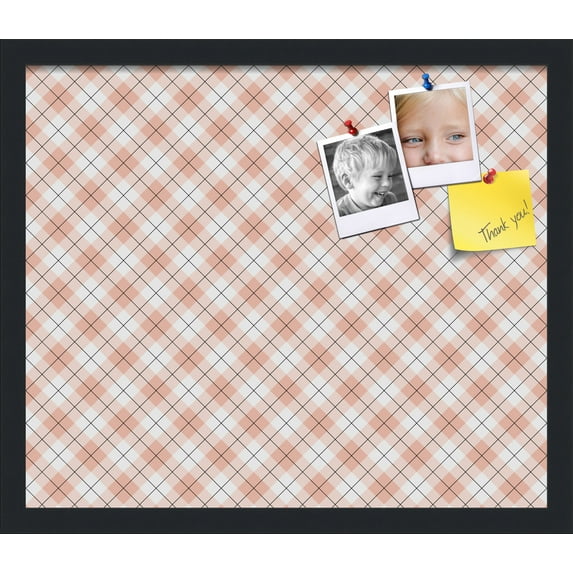 PinPix ArtToFrames 18x15 Custom Cork Bulletin Board Argyle Tan Poster Board Has a Fabric Style Canvas Finish, Framed in Satin Black (PinPix-643)